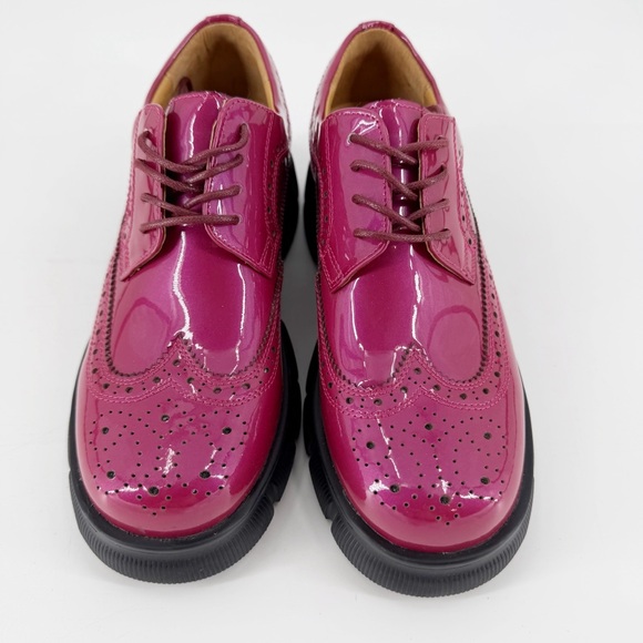 Marc Nolan Ms. Alexander Patent Leather Lug Wingtip Derby Oxford Shoes Pink 8 - Picture 2 of 12